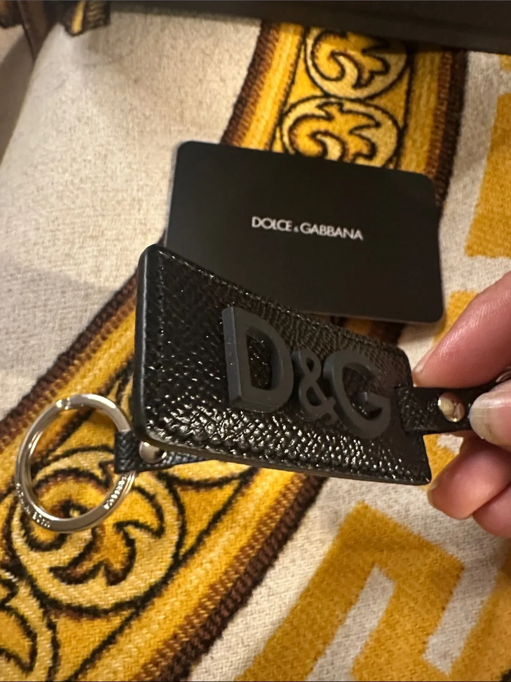Dolce & Gabbana Black D&G Calfskin Leather Keychain NWT